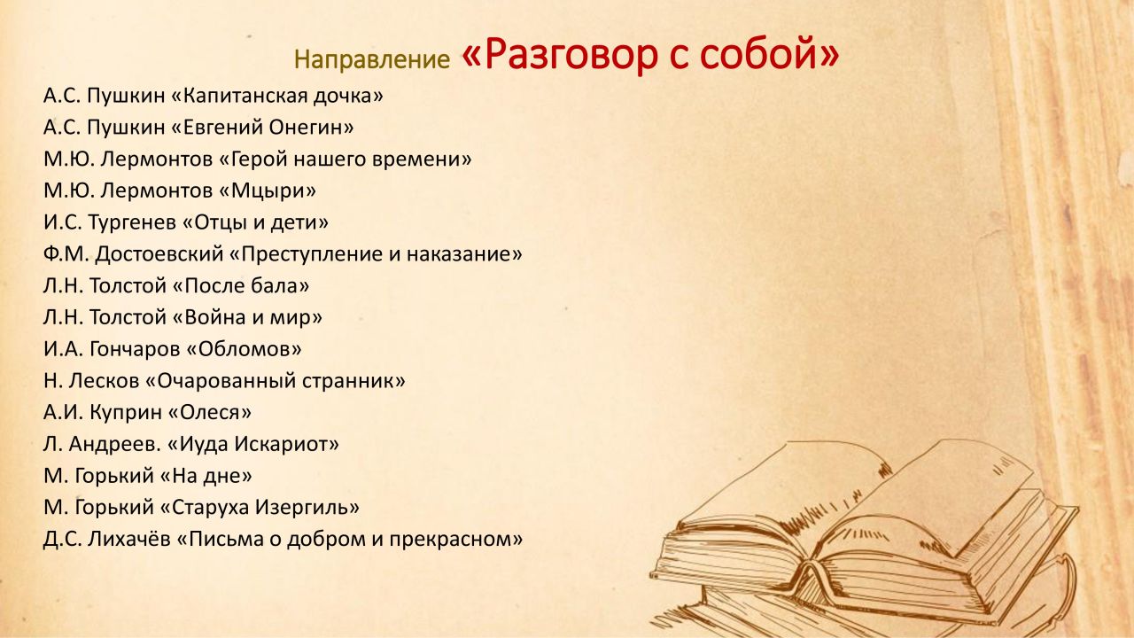 Капитанская дочка для итогового сочинения. Произведения для итогового сочинения разговор с собой. Евгений Онегин направление. Евгений Онегин литературное направление. Направление Евгения Онегина.